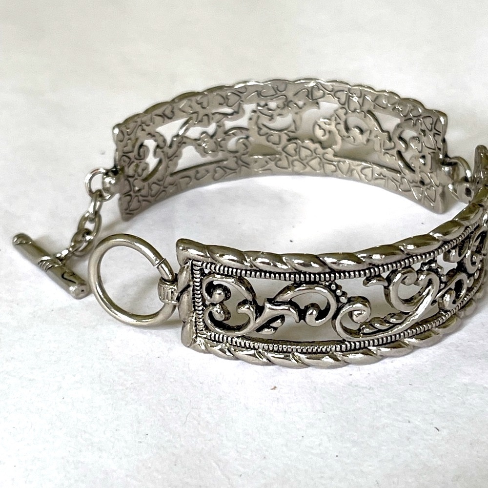 BRIGHTON Retired Bracelet: Vintage Silver Filigree Bracelet toggle closure